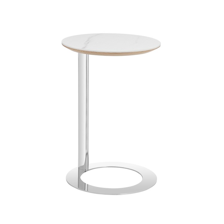 Round Oak and White Marble Effect Nest of 3 Tables - Malia