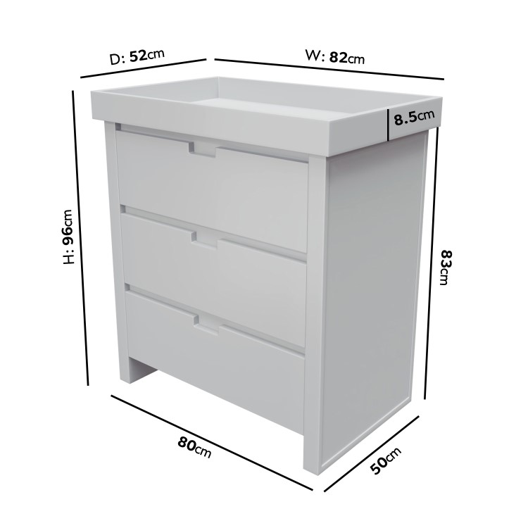 Light Grey Nursery Furniture 2-Piece Set including Convertible Cot Bed and Changing Table - Mason