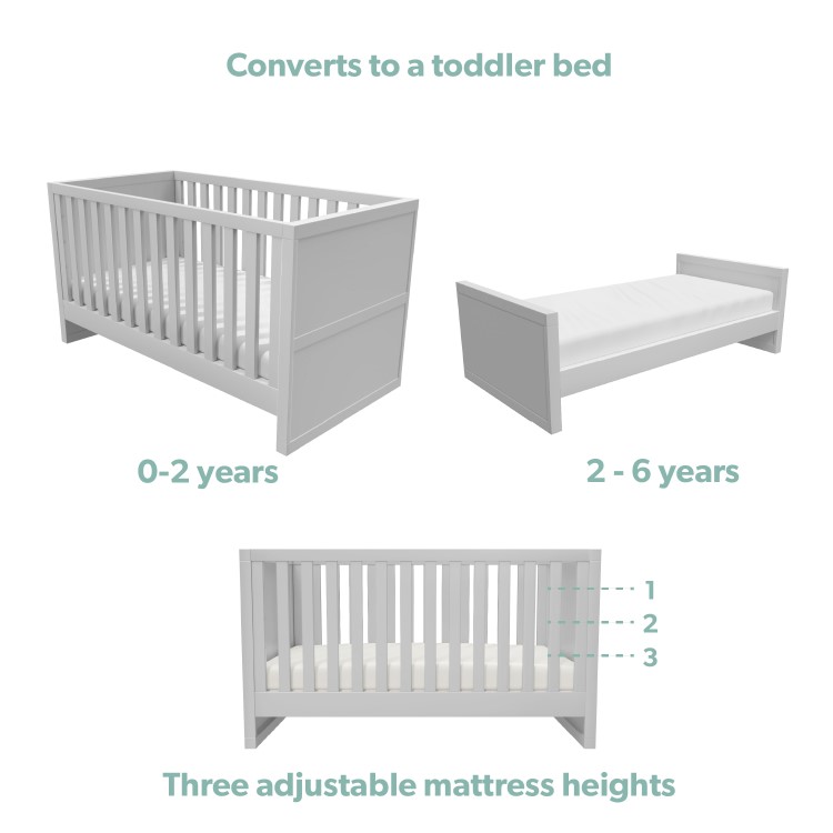 Light Grey Nursery Furniture 2-Piece Set including Convertible Cot Bed and Changing Table - Mason