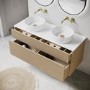 1250mm Wooden Fluted Wall Hung Double Countertop Vanity Unit with Basins - Matira