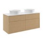 1250mm Wooden Fluted Wall Hung Double Countertop Vanity Unit with Basins - Matira