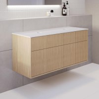 ONLY OPENED - 1250mm Wooden Fluted Wall Hung Countertop Double Vanity Unit - Matira ONLY OPENED - 1250mm Wooden Fluted Wall Hung Countertop Double Vanity Unit - Matira