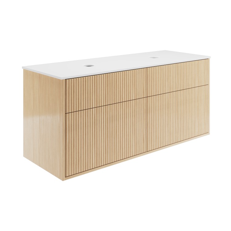 ONLY OPENED - 1250mm Wooden Fluted Wall Hung Countertop Double Vanity Unit - Matira