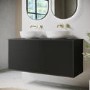 1250mm Black Wooden Fluted Wall Hung Double Countertop Vanity Unit with Basins - Matira