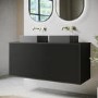 1250mm Black Wooden Fluted Wall Hung Countertop Double Vanity Unit with Black Square Basin - Matira