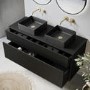1250mm Black Wooden Fluted Wall Hung Countertop Double Vanity Unit with Black Square Basin - Matira