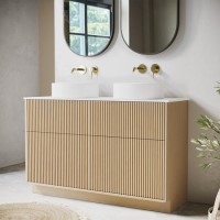 1250mm Wooden Fluted Freestanding Double Countertop Vanity Unit with Basins - Matira