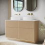 1250mm Wooden Fluted Freestanding Double Countertop Vanity Unit with Basins - Matira