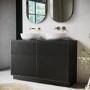 1250mm Black Wooden Fluted Freestanding Double Countertop Vanity Unit with Basins - Matira