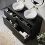 1250mm Black Wooden Fluted Freestanding Double Countertop Vanity Unit with Basins - Matira