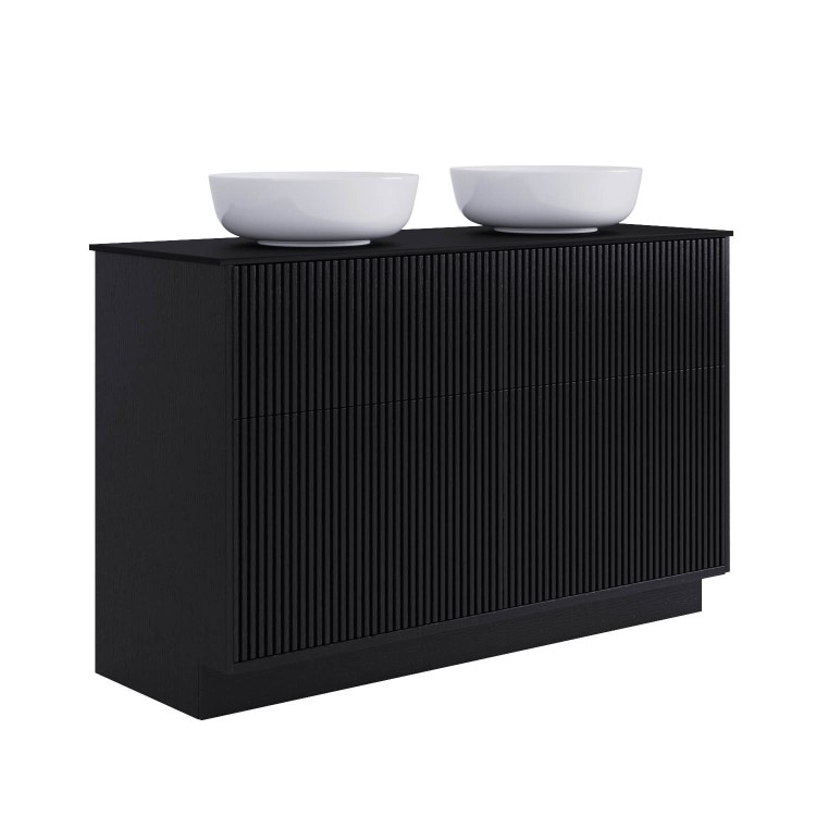 1250mm Black Wooden Fluted Freestanding Double Countertop Vanity Unit with Basins - Matira