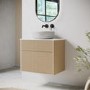 ALMOST PERFECT - 650mm Wooden Fluted Wall Hung Countertop Vanity Unit with Stone Effect Basin - Matira