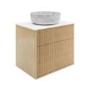 ALMOST PERFECT - 650mm Wooden Fluted Wall Hung Countertop Vanity Unit with Stone Effect Basin - Matira