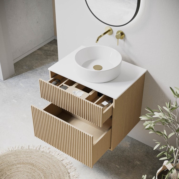 ALMOST PERFECT - 650mm Wooden Fluted Wall Hung Countertop Vanity Unit with Basin - Matira