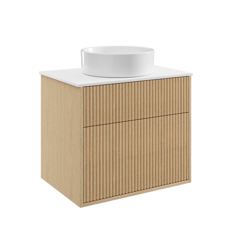 ALMOST PERFECT - 650mm Wooden Fluted Wall Hung Countertop Vanity Unit with Basin - Matira