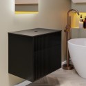 BUN/A1/MATI640BL/91471 ONLY OPENED - 650mm Black Wooden Fluted Wall Hung Countertop Vanity Unit - Matira
