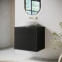 650mm Black Wooden Fluted Wall Hung Countertop Vanity Unit with Basin - Matira