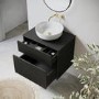 650mm Black Wooden Fluted Wall Hung Countertop Vanity Unit with Basin - Matira