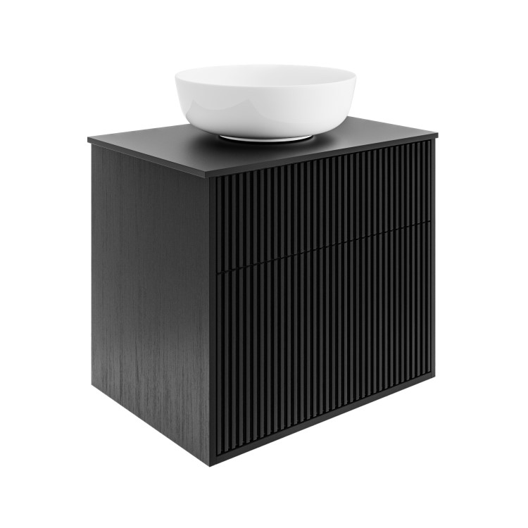 650mm Black Wooden Fluted Wall Hung Countertop Vanity Unit with Basin - Matira