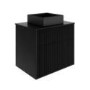650mm Black Wooden Fluted Wall Hung Countertop Vanity Unit with Black Square Basin - Matira