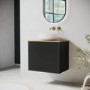 650mm Black Wooden Fluted Wall Hung Countertop Vanity Unit with Basin and Wood Effect Worktop - Matira