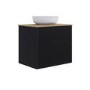 650mm Black Wooden Fluted Wall Hung Countertop Vanity Unit with Basin and Wood Effect Worktop - Matira