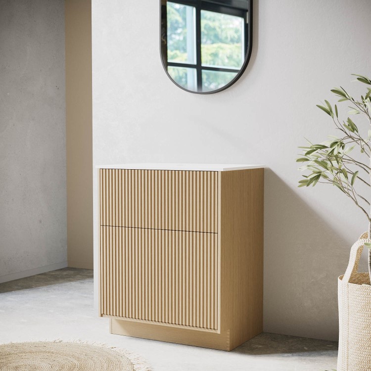 Grade A1 - 650mm Wooden Fluted Freestanding Countertop Vanity Unit - Matira