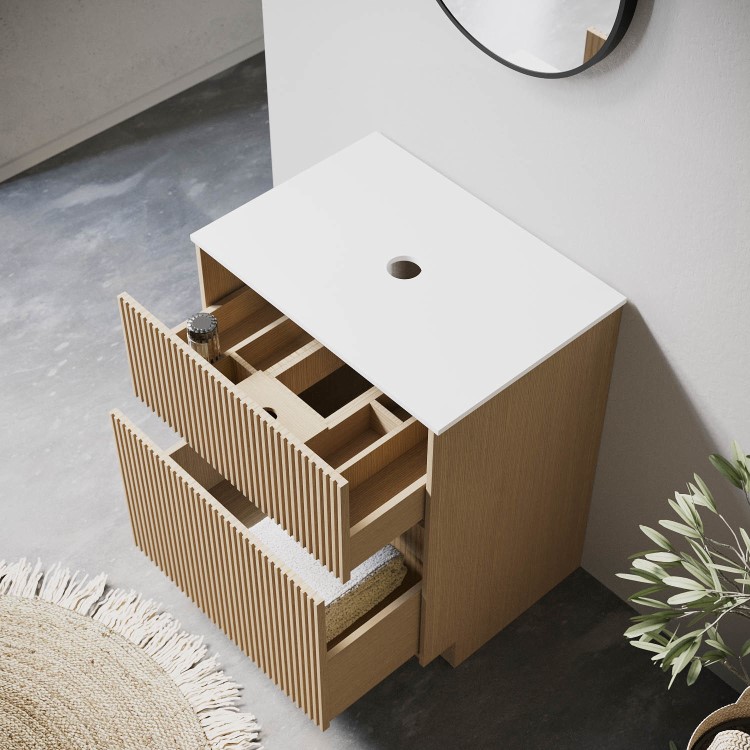 Grade A1 - 650mm Wooden Fluted Freestanding Countertop Vanity Unit - Matira