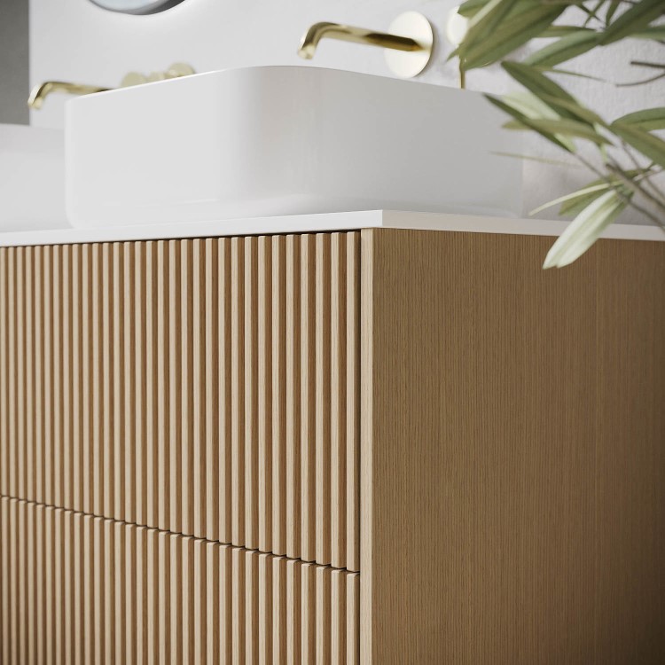 Grade A1 - 650mm Wooden Fluted Freestanding Countertop Vanity Unit - Matira