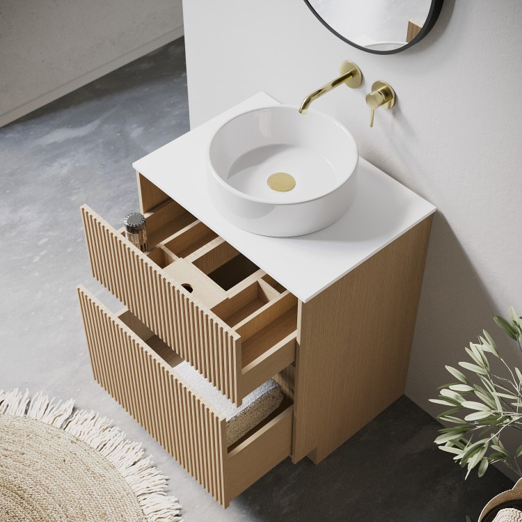 650mm Wooden Fluted Freestanding Countertop Vanity Unit with Basin - Matira