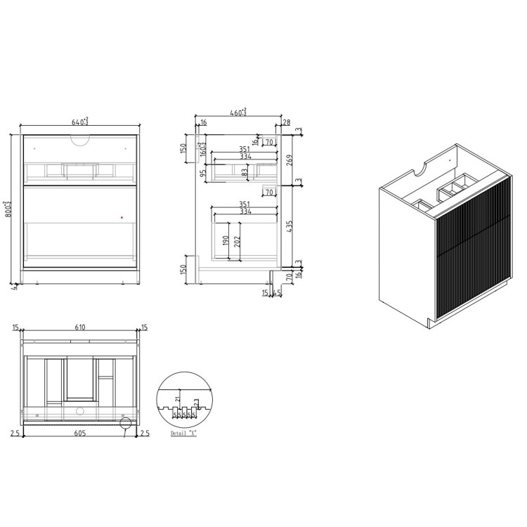Grade A1 - 650mm Wooden Fluted Freestanding Countertop Vanity Unit - Matira