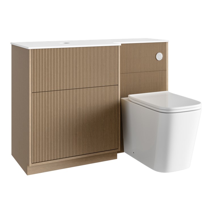 1150mm Wooden Fluted Left Hand Toilet and Sink Unit with Square Toilet and Chrome Fittings - Matira