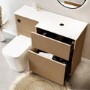1150mm Wooden Fluted Right Hand Toilet and Sink Unit with Square Toilet and Black Push Button - Matira