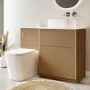 1150mm Wooden Fluted Left Hand Toilet and Sink Unit with Square Toilet and Brass Push Button - Matira