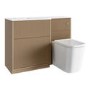 1150mm Wooden Fluted Left Hand Toilet and Sink Unit with Square Toilet and Brass Push Button - Matira