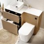 1150mm Wooden Fluted Left Hand Toilet and Sink Unit with Square Toilet & Basin and Black Push Button - Matira