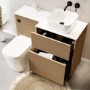 1150mm Wooden Fluted Right Hand Toilet and Sink Unit with Square Toilet & Basin and Black Push Button - Matira