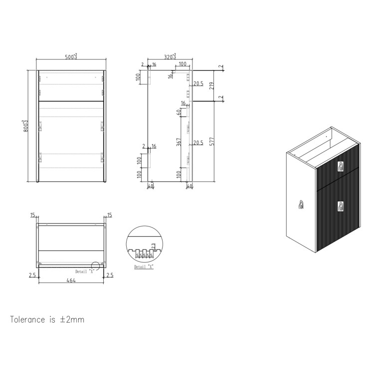 1150mm Wooden Fluted Right Hand Toilet and Sink Unit with Square Toilet & Basin and Chrome Push Button - Matira