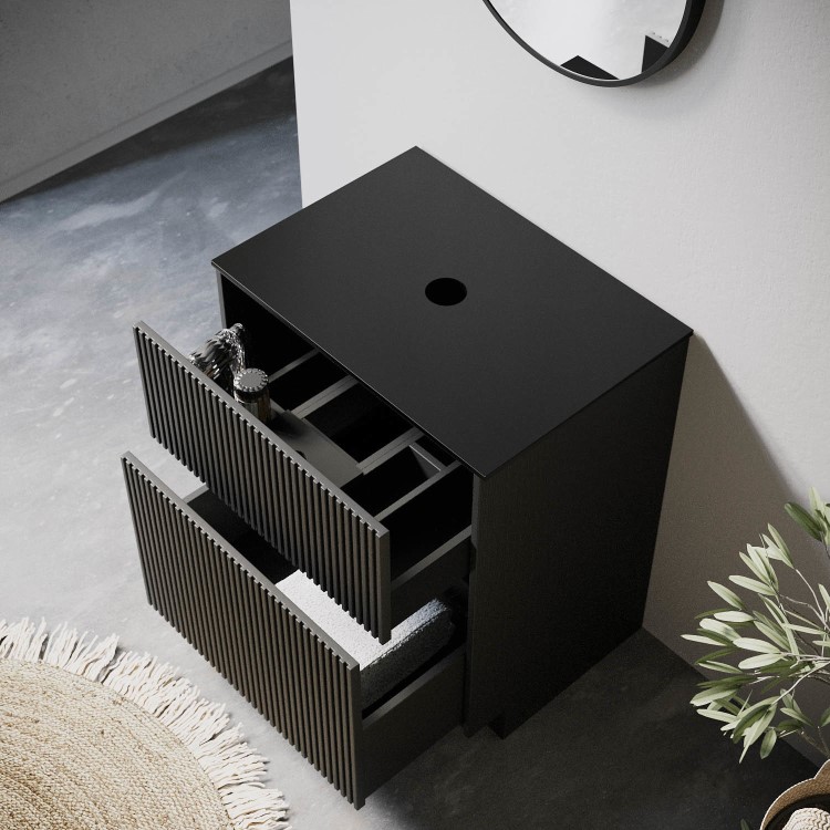 ONLY OPENED - 650mm Black Wooden Freestanding Countertop Vanity Unit - Matira