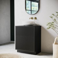 ONLY OPENED - 650mm Black Wooden Freestanding Countertop Vanity Unit with Round Basin - Matira