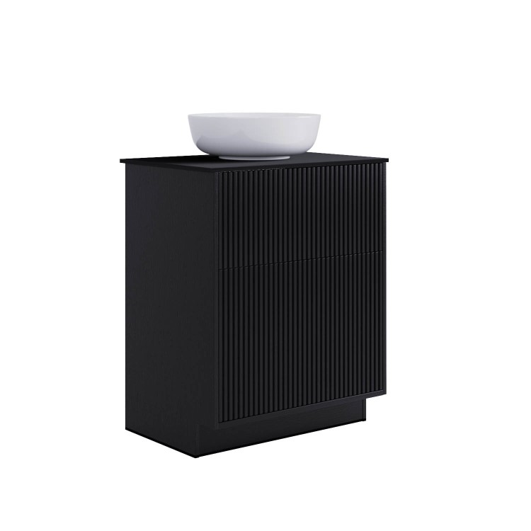 ONLY OPENED - 650mm Black Wooden Freestanding Countertop Vanity Unit with Round Basin - Matira