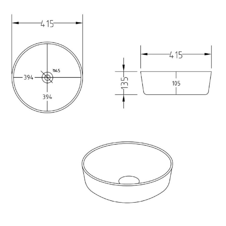 ONLY OPENED - 650mm Black Wooden Freestanding Countertop Vanity Unit with Round Basin - Matira