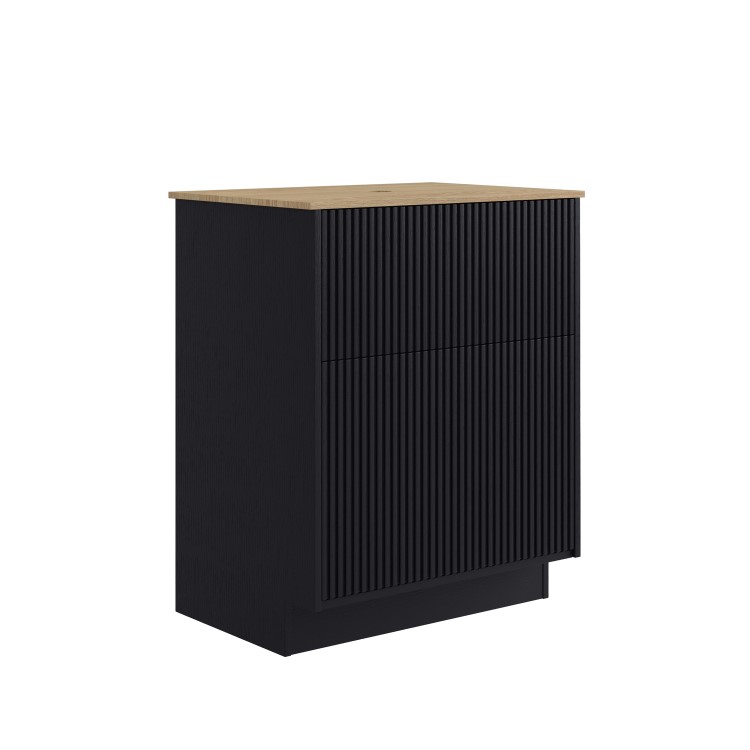 650mm Black Wooden Fluted Freestanding Countertop Vanity Unit with Wood Effect Worktop - Matira