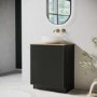 650mm Black Wooden Fluted Freestanding Countertop Vanity Unit with Basin and Wood Effect Worktop - Matira