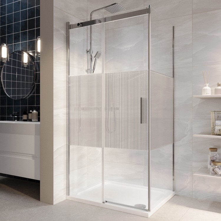 Ribbed Glass 1200x800mm Sliding Shower Enclosure Right Hand - Matira