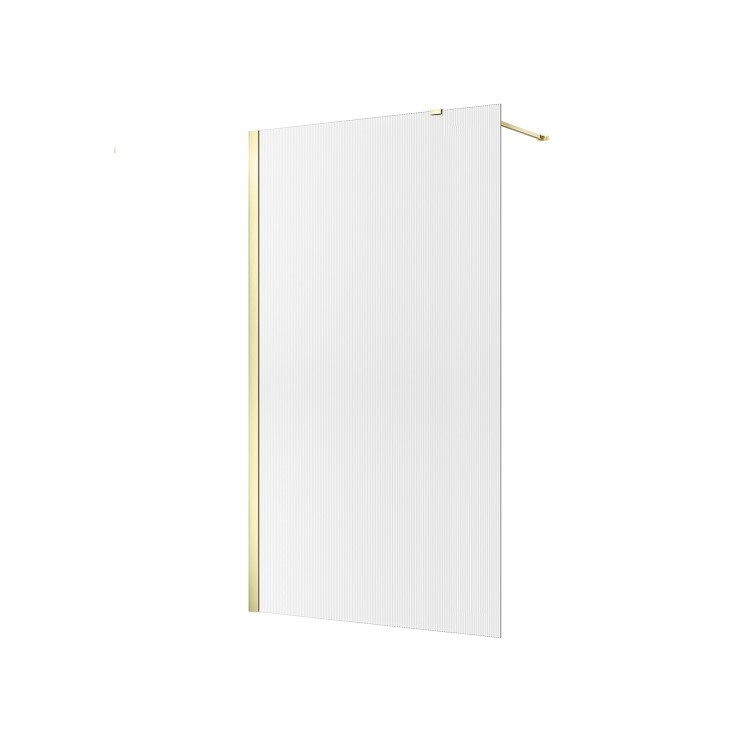 1400x900mm Brushed Brass Ribbed / Fluted Glass Double Shower Screen for Wet Room & Walk In Shower - Matira