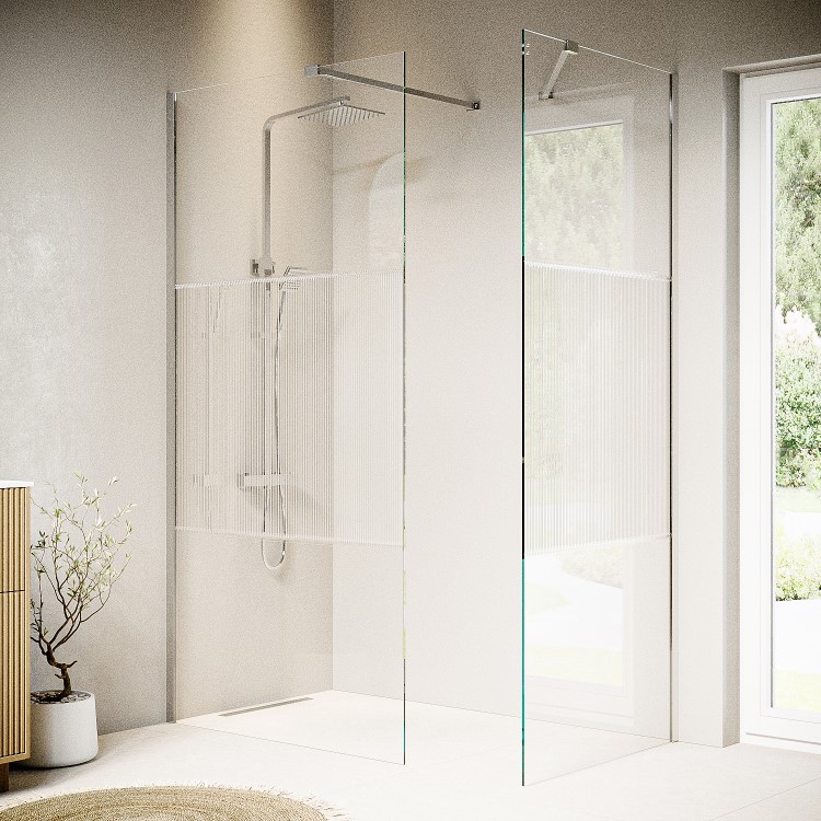 1400x800mm Ribbed Glass Wetroom Shower Screen Enclosure - Matira