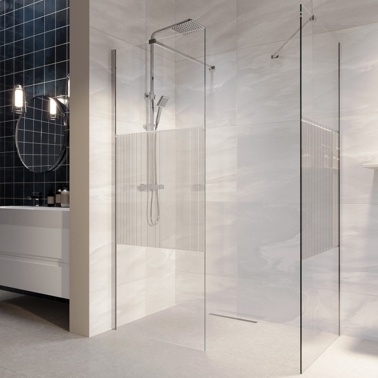 1400x900mm Ribbed / Fluted Glass Wet Room Shower Screen Enclosure - Matira