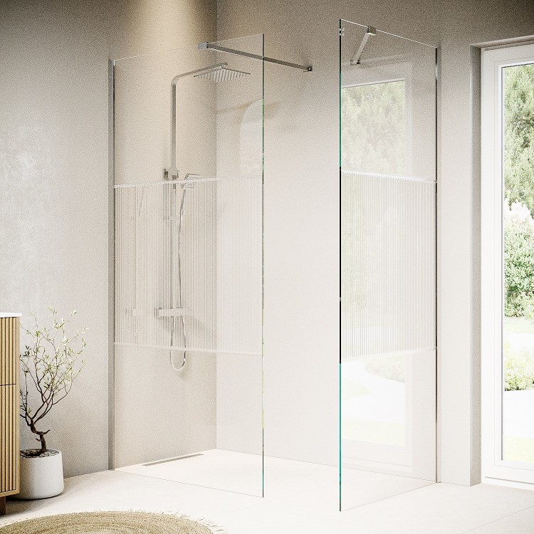 1400x900mm Ribbed / Fluted Glass Wet Room Shower Screen Enclosure - Matira