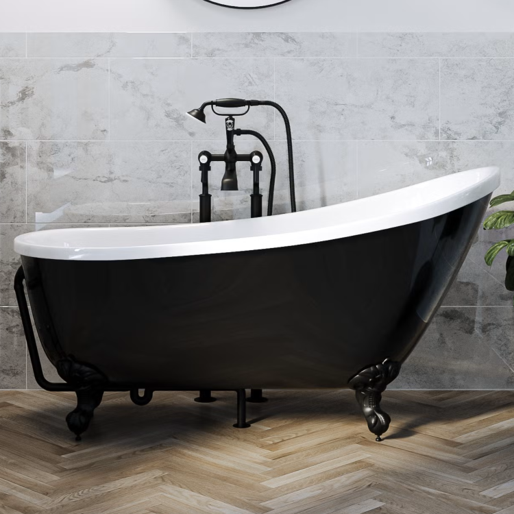 GRADE A1 - Matt Black Traditional Exposed Bath Waste & Overflow - Park Royal
